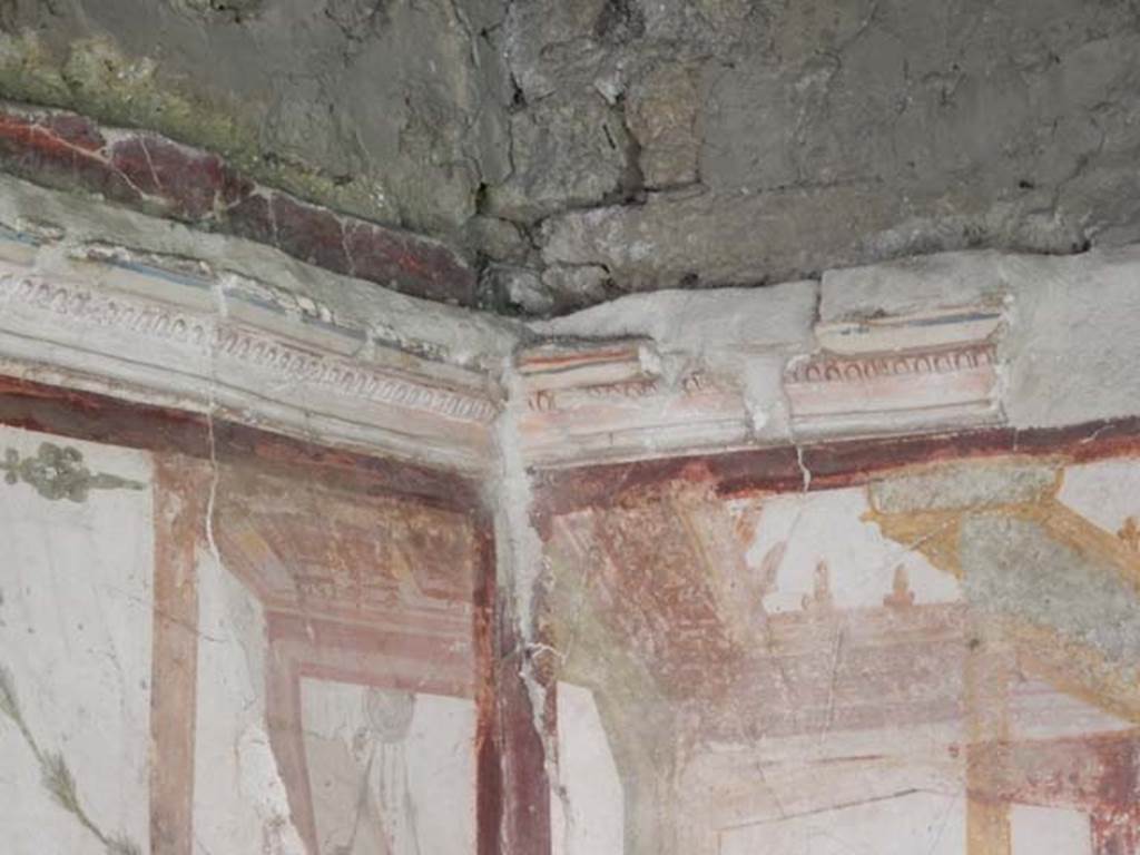 VI.15.8 Pompeii. May 2015. Detail of stucco in upper south-east corner. Photo courtesy of Buzz Ferebee