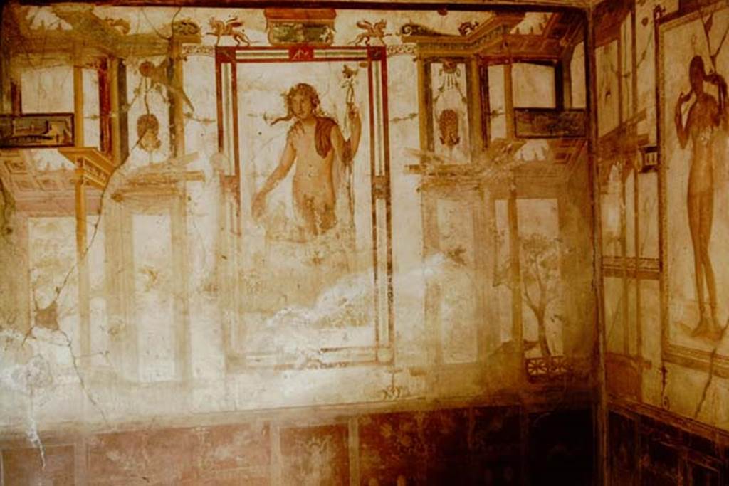 VI.15.8 Pompeii. 1961. Summer triclinium, south and west wall. Photo by Stanley A. Jashemski.
Source: The Wilhelmina and Stanley A. Jashemski archive in the University of Maryland Library, Special Collections (See collection page) and made available under the Creative Commons Attribution-Non Commercial License v.4. See Licence and use details.
J61f0436