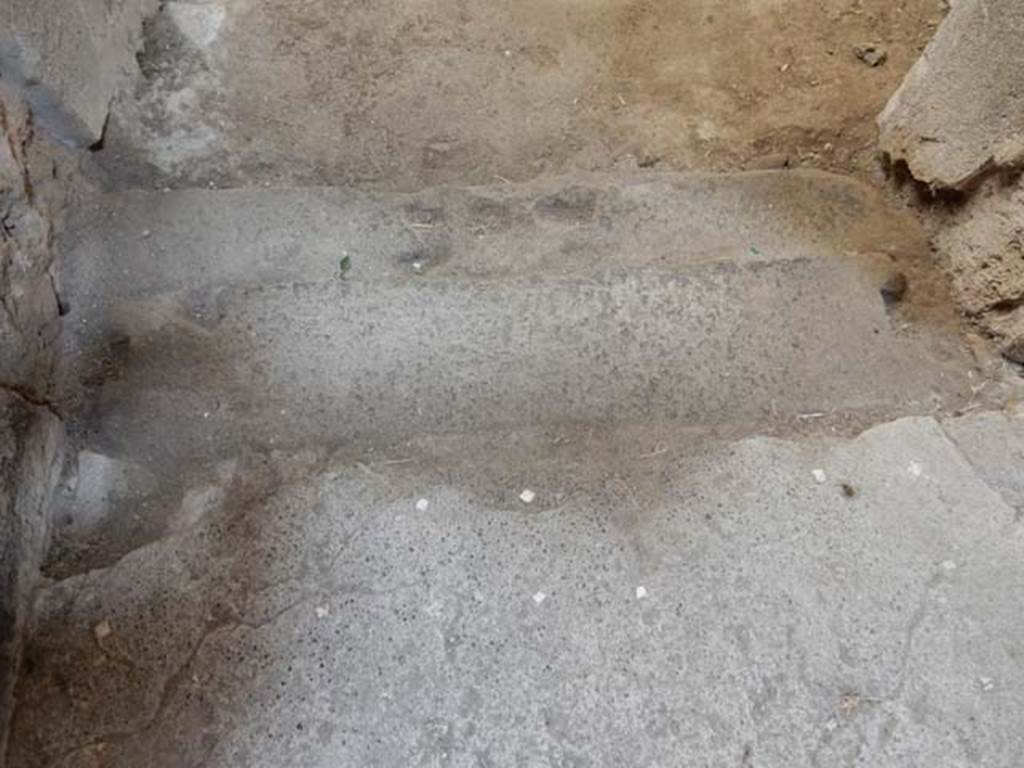 VI.15.8 Pompeii. May 2015. Threshold to room in north-east corner of atrium, looking east from atrium floor. Photo courtesy of Buzz Ferebee.
