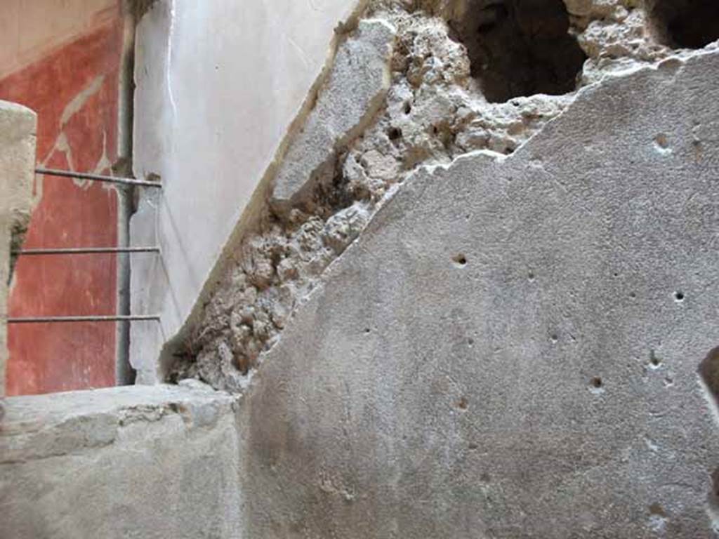 VI.15.8 Pompeii. May 2010. Line of stairs to the upper floor, in the north wall.