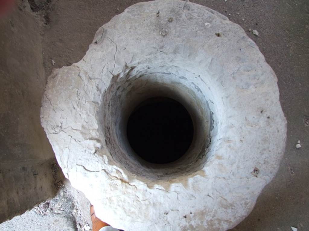 VI.15.9 Pompeii.  March 2009.  Atrium.  West side.   Travertine puteal