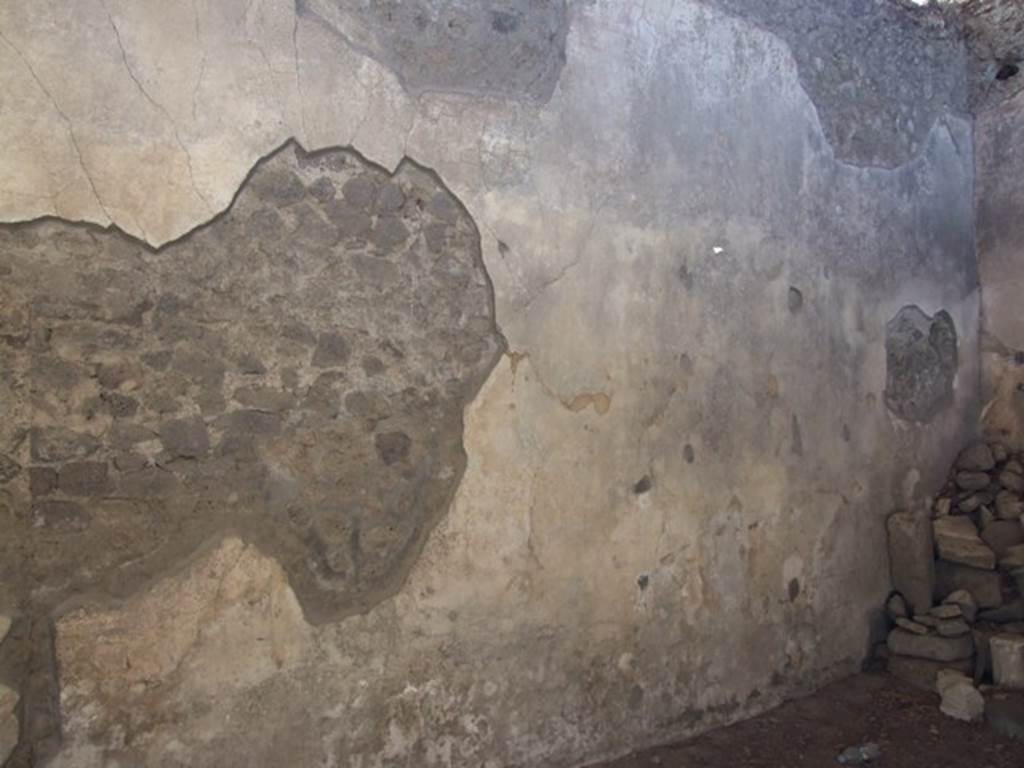 VI.15.9 Pompeii. March 2009. South wall of triclinium. According to NdS, this room had a floor of signinum, a recess for one of the beds in the south wall, and a small masonry hearth under the window. See Notizie degli Scavi, April 1898, (p.173)
