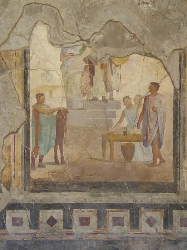 VI.16.7 Pompeii. September 2015. Room G, wall painting from centre of east wall of oecus.
Foto Annette Haug, ERC Grant 681269 DÉCOR.
