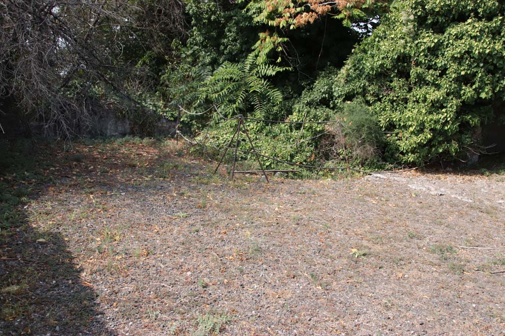 VI.17.13 Pompeii. September 2021.
Looking west across atrium towards site of steps to lower floor and collapsed tablinum. Photo courtesy of Klaus Heese.