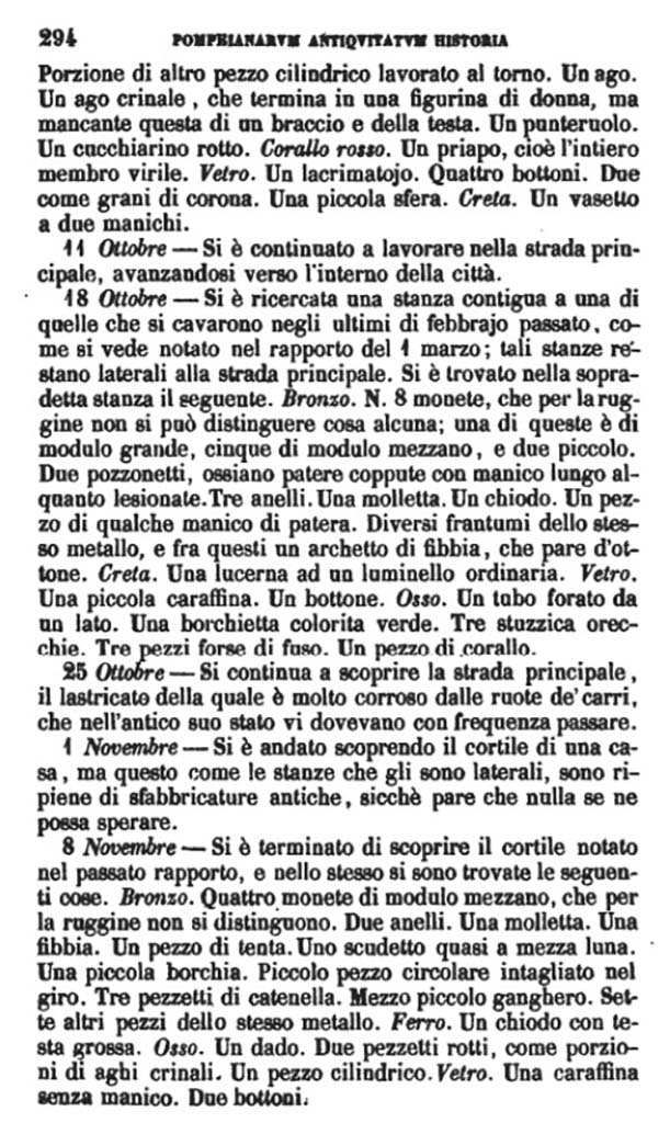 Copy of Pompeianarum Antiquitatum Historia 1, I, Page 294, October to November 1777.