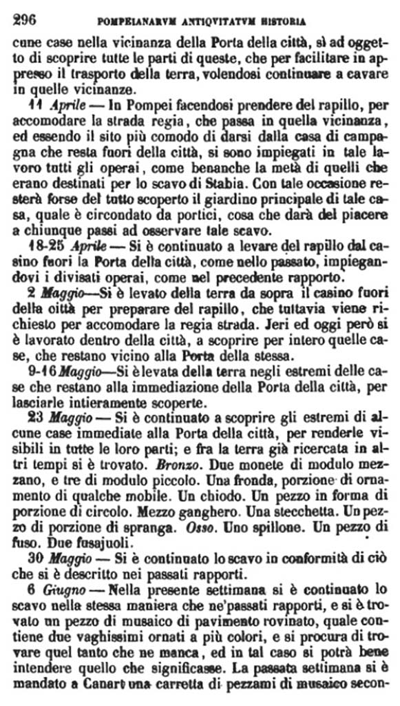 Copy of Pompeianarum Antiquitatum Historia 1, I, Page 296, April to June 1778.