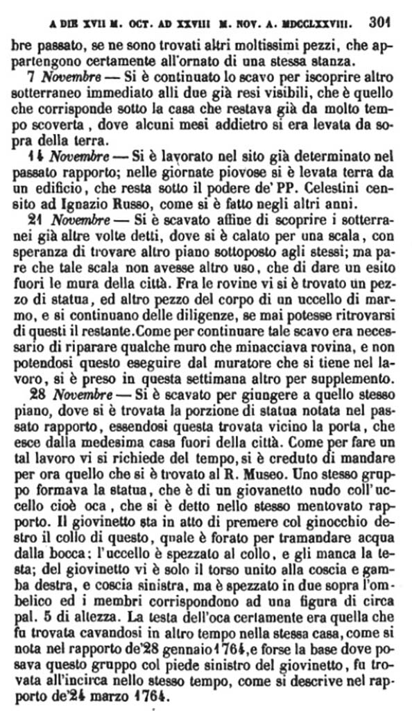Copy of Pompeianarum Antiquitatum Historia 1, I, Page 301, November 1778 