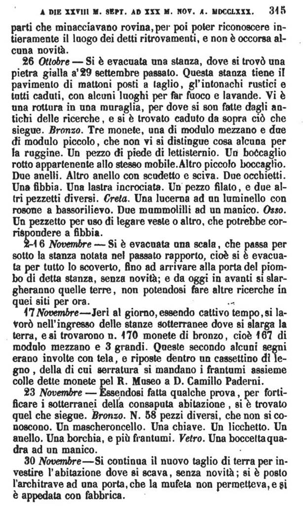 Copy of Pompeianarum Antiquitatum Historia 1, 3, page 315, October to November 1780.