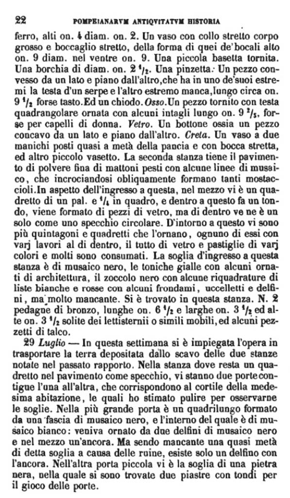 Copy of Pompeianarum Antiquitatum Historia 1, 2, Page 22, July 1784.