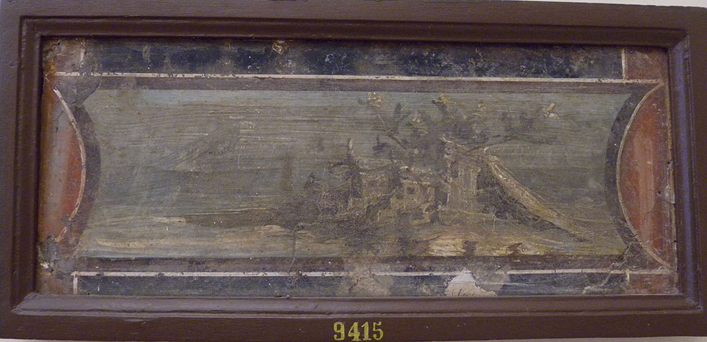 VI.17.25 Pompeii? Found on 29th September 1764 along with 14 other pictures in the Masseria di Don Giacomo Irace.
Wall painting of country scene. Now in Naples Archaeological Museum. Inventory number 9415.
This may or may not have been found in this house.
See Pagano, M. and Prisciandaro, R., 2006. Studio sulle provenienze degli oggetti rinvenuti negli scavi borbonici del regno di Napoli. Naples: Nicola Longobardi, (p.48-9).