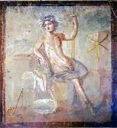VI.17.36/32 or VI.17.25, Pompeii. Painting of a sitting man with a small cherub, Narcissus. 
Now in Naples Archaeological Museum. Inventory number 9382.
See Helbig, W., 1868. Wandgemälde der vom Vesuv verschütteten Städte Campaniens. Leipzig: Breitkopf und Härtel, 1357.
