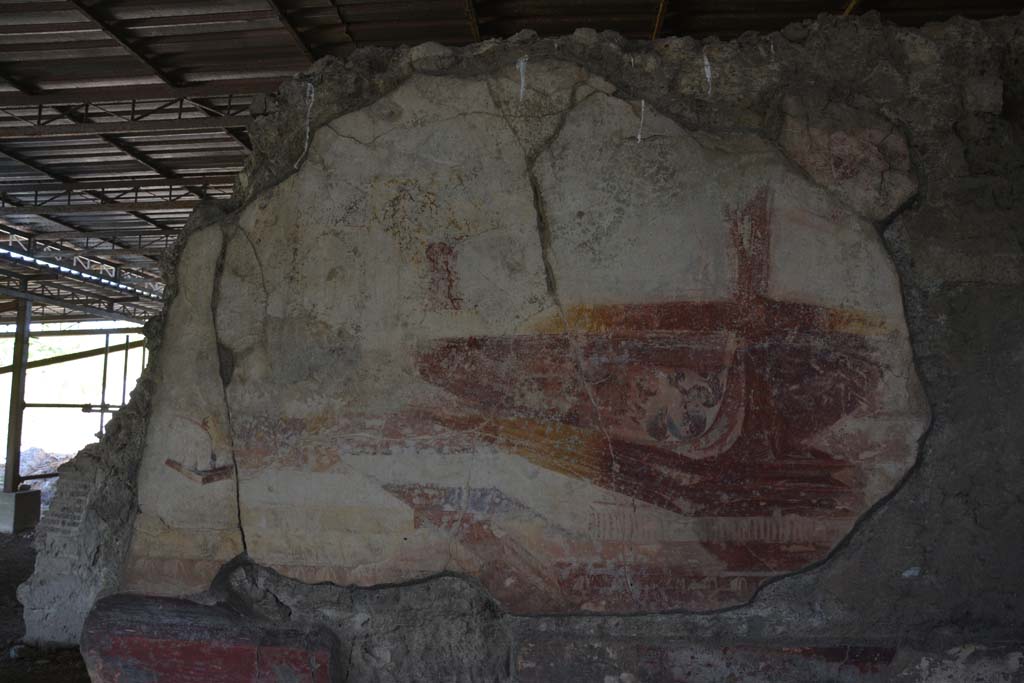 VI.17.41 Pompeii. September 2019. North wall of tablinum, detail of panting of ship or ships.
Foto Annette Haug, ERC Grant 681269 DÉCOR.
