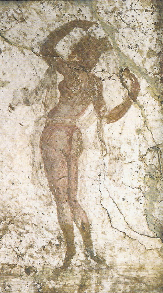 VI.17.41 Pompeii. Fresco of nude maenad found in cubiculum 17.
Now in Naples Archaeological Museum. Inventory number 9291.
