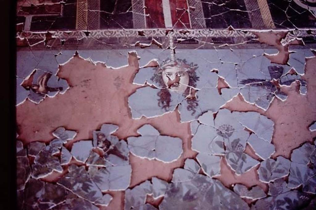 VI.17.42 Pompeii. 1984. Oecus 32, part of garden fresco from north wall, under reconstruction.
Source: The Wilhelmina and Stanley A. Jashemski archive in the University of Maryland Library, Special Collections (See collection page) and made available under the Creative Commons Attribution-Non Commercial License v.4. See Licence and use details.
J84f0094