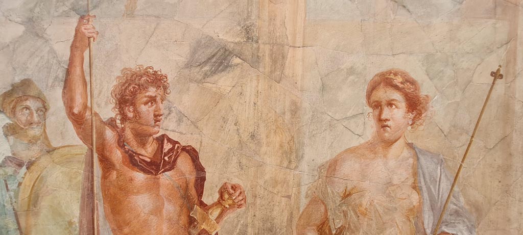 VI.17.42 Pompeii. April 2022.
Triclinium 20, south wall, with detail from central wall painting depicting the wedding of Alexander the Great and Roxanne.
On display in Antiquarium at VIII.1.04. Photo courtesy of Giuseppe Ciaramella.