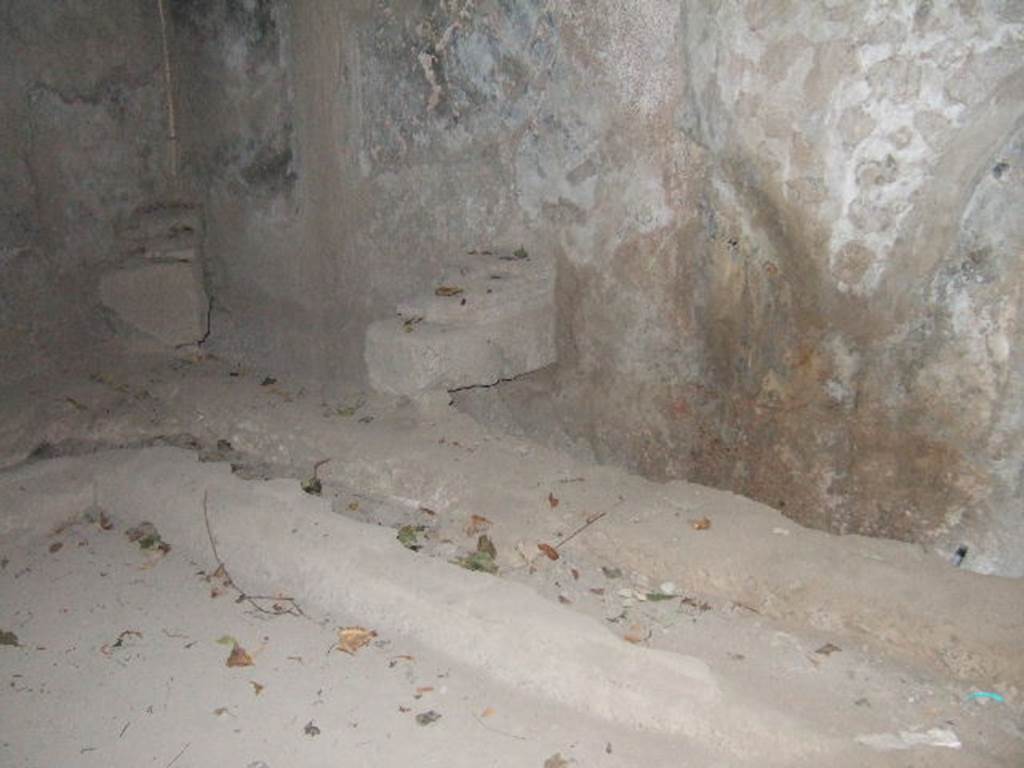 VII.1.8 Pompeii. September 2005. North-east corner and east wall of latrine O.