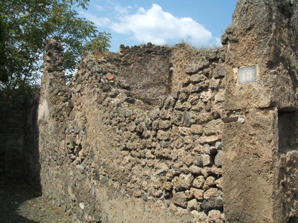 VII.1.18 Pompeii. May 2005. North wall, site of steps to upper floor?