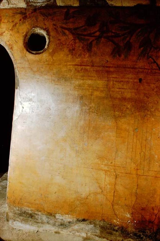 VII.1.40 Pompeii. 1959. East wall of tepidarium, with a painted garland of pine-cones, and small window to caldarium. Photo by Stanley A. Jashemski.
Source: The Wilhelmina and Stanley A. Jashemski archive in the University of Maryland Library, Special Collections (See collection page) and made available under the Creative Commons Attribution-Non Commercial License v.4. See Licence and use details.
J59f0395