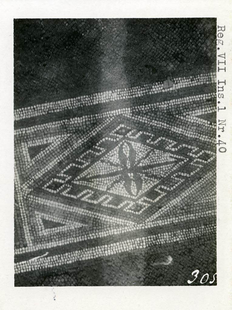 VII.1.40 Pompeii. Pre-1937-39. Detail of threshold between atrium and tablinum at west end.
Photo courtesy of American Academy in Rome, Photographic Archive. Warsher collection no. 305.