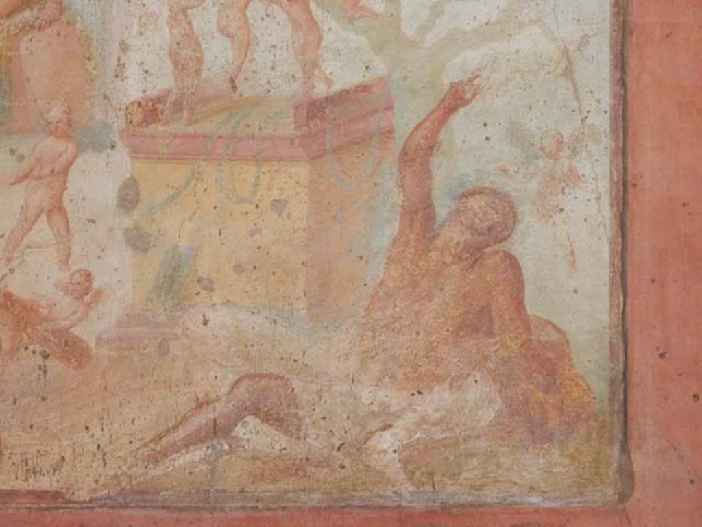 VII.1.47 Pompeii. May 2017. Exedra 10, detail of drunken Hercules from central painting on north wall. 
Photo courtesy of Buzz Ferebee. 

