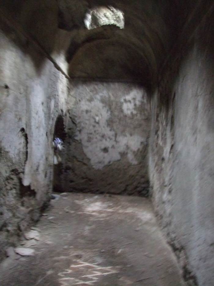 VII.1.48 Pompeii. December 2007. Shorter length of corridor K looking south to entrance to womens changing room 11.