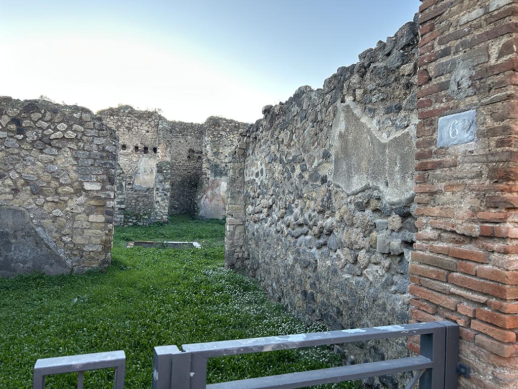 VII.2.6 Pompeii. March 2023. Entrance, looking towards Tuscan atrium with marble impluvium.
Photo courtesy of John M. Callahan.
