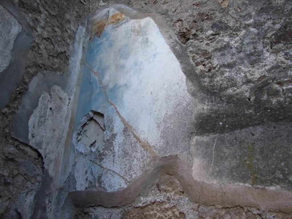 VII.2.14 Pompeii. March 2009. Painted plaster in south-west corner of garden room.