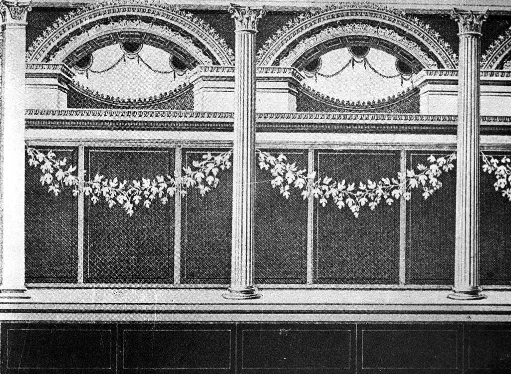 VII.2.16 Pompeii. W.3. Room 20, drawing of wall decorations from triclinium walls.
Photo by Tatiana Warscher. Photo  Deutsches Archologisches Institut, Abteilung Rom, Arkiv. 
