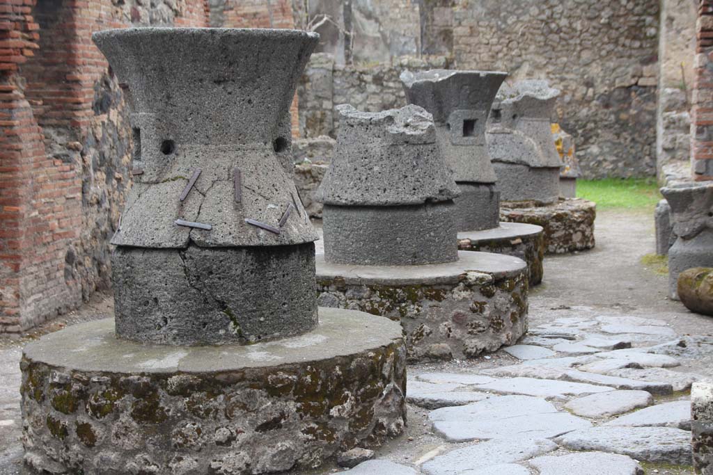 VII.2.22 Pompeii. April 2014. Looking east towards mills in bakery. Photo courtesy of Klaus Heese.