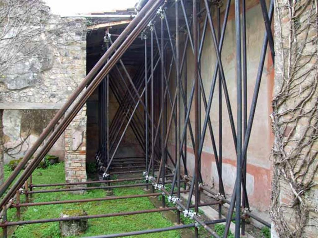 VII.2.25 Pompeii. March 2009. Viridarium, looking east along the south wall. According to Jashemski, this was decorated with garden paintings and a large animal painting. See Jashemski, W. F., 1993. The Gardens of Pompeii, Volume II: Appendices. New York: Caratzas. (p.174 and p.359 for full description and Fig.425)