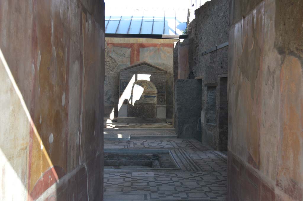 VII.2.45 Pompeii. October 2017. Looking north along entrance corridor, detail of painted walls.
Foto Taylor Lauritsen, ERC Grant 681269 DÉCOR.