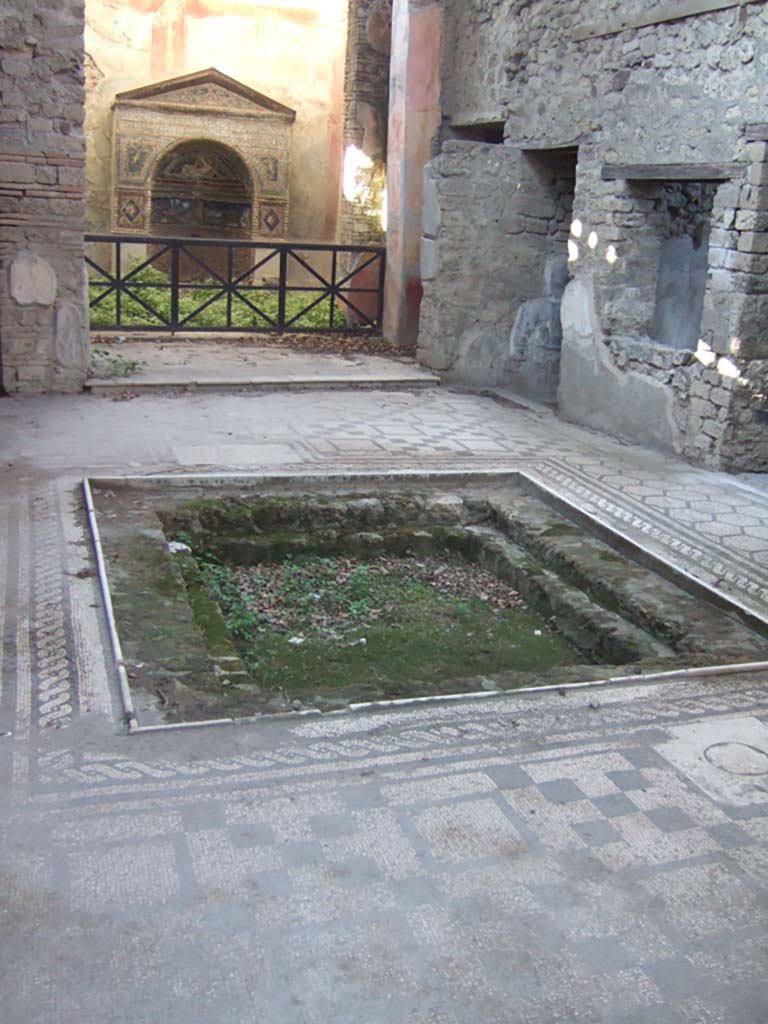 VII.2.45 Pompeii. May 2010. Looking across impluvium to the tablinum.