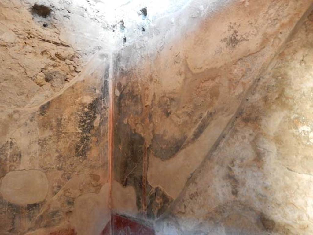 VII.2.45 Pompeii, May 2018. Looking towards south-west corner and outline of wooden stairs on west wall.
Photo courtesy of Buzz Ferebee.