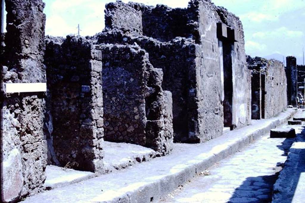 Via degli Augustali, north side, Pompeii. 1966. Looking towards doorways at VII.2.48 (on left), VII.2.49, VII.2.50, VII.2.51, and VII.2.52/53. Photo by Stanley A. Jashemski.
Source: The Wilhelmina and Stanley A. Jashemski archive in the University of Maryland Library, Special Collections (See collection page) and made available under the Creative Commons Attribution-Non Commercial License v.4. See Licence and use details.
J66f0474
