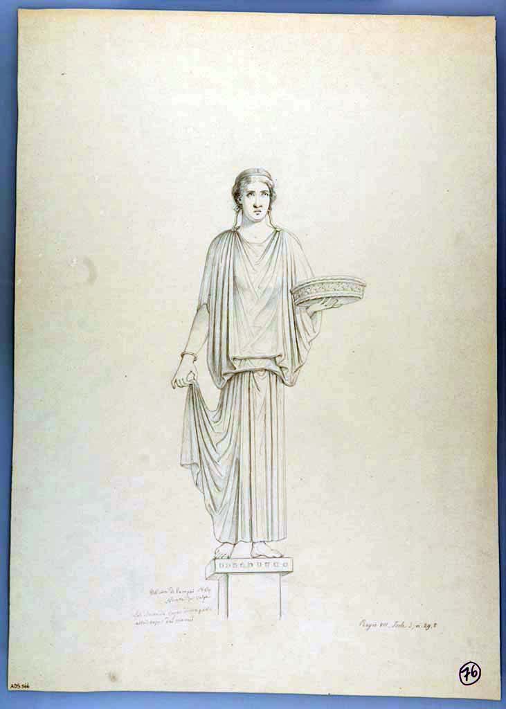 VII.3.29 Pompeii. Drawing by Nicola La Volpe, 1864, of a part of the frieze from west wall of triclinium.
Now in Naples Archaeological Museum. Inventory number ADS 566.
Photo © ICCD. https://www.catalogo.beniculturali.it/
Utilizzabili alle condizioni della licenza Attribuzione - Non commerciale - Condividi allo stesso modo 2.5 Italia (CC BY-NC-SA 2.5 IT)