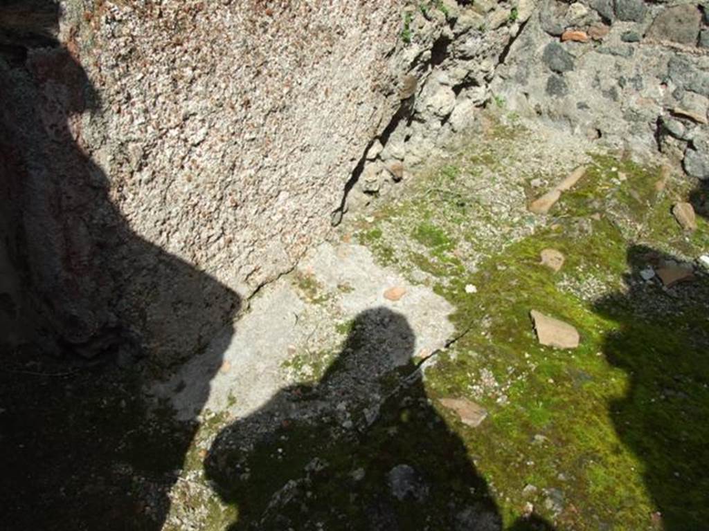 VII.4.4 Pompeii. March 2009. North wall of kitchen with possible remains of hearth or bench?
