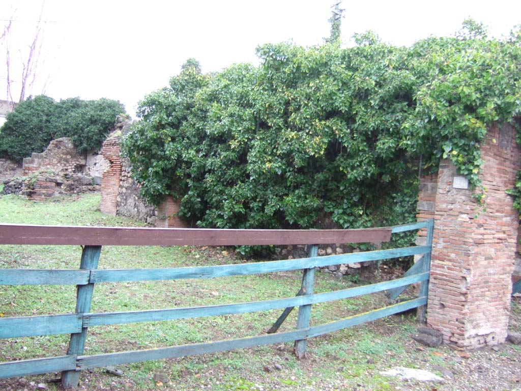 VII.4.26 Pompeii. December 2005. East side of entrance doorway, and east wall. 