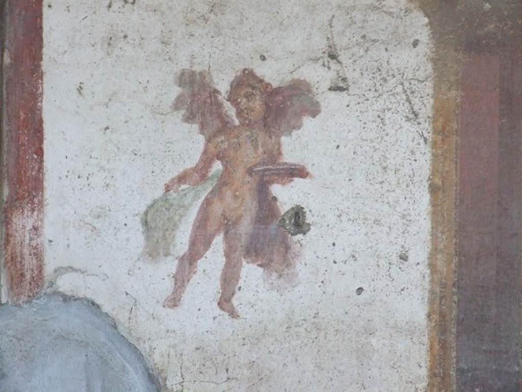 VII.4.48 Pompeii. December 2007. Room 14, cubiculum. West wall.
Wall painting of a winged cupid.

