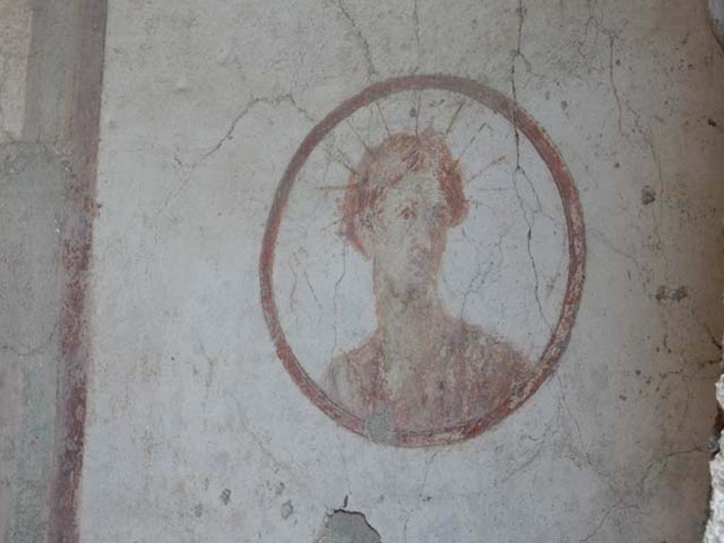 VII.4.48 Pompeii. May 2015. Room 14, medallion with painting of Helios from north wall of cubiculum at east end. Photo courtesy of Buzz Ferebee.

