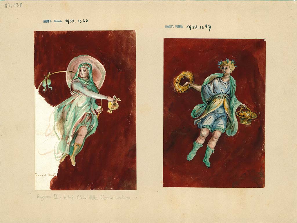 VII.4.48 Pompeii. Paintings from atrium walls showing Winter from north wall, on left, and Autumn from west wall, on right.
DAIR 83.138.  Photo  Deutsches Archologisches Institut, Abteilung Rom, Arkiv.


