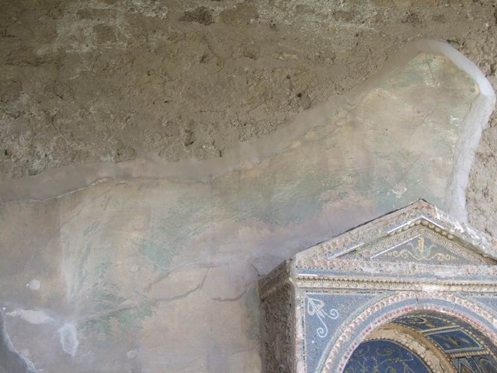VII.4.56 Pompeii.  March 2009. Garde area. South wall.  Remains of garden painting on east side of fountain.