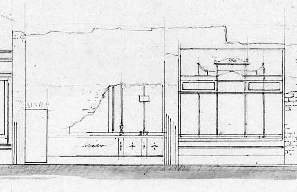 VII.4.57 Pompeii. 
Room 7, looking west towards west wall of tablinum, on left, and west wall of west ala, on right, as drawn by Laurits Albert Winstrup. 
Photo © Danmarks Kunstbibliotek, inventory number ark_6186a.
See Carratelli, G. P., 1990-2003. Pompei: Pitture e Mosaici. VII. (7). Roma: Istituto della enciclopedia italiana, (p.81)
(PPM and Avellino – room p, tablinum, room o, west ala). 

