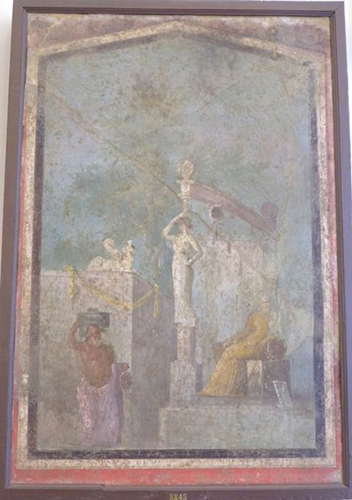VII.6.28 Pompeii. Found on 24th April 1762. Painting of Cybele on her throne.
Now in Naples Archaeological Museum. Inventory number 8845.
See Antichit di Ercolano: Tomo Setto: Le Pitture 5, 1779, 65, 291.
See Helbig, W., 1868. Wandgemlde der vom Vesuv verschtteten Stdte Campaniens. Leipzig: Breitkopf und Hrtel, (421).
