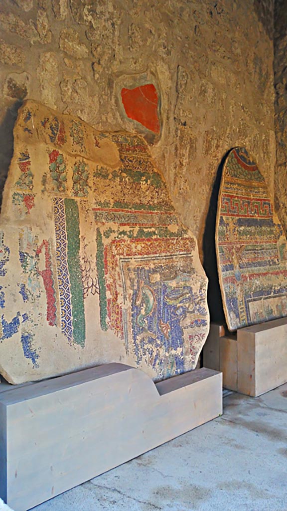 VII.7.5 Pompeii. December 2019. Looking east across mosaic fragments.
Photo courtesy of Giuseppe Ciaramella.
