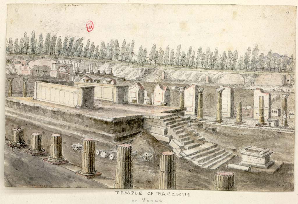 VII.7.32 Pompeii. c.1819 sketch by W. Gell. Looking north-east across towards east side.  
See Gell W & Gandy, J.P: Pompeii published 1819 [Dessins publiés dans l'ouvrage de Sir William Gell et John P. Gandy, Pompeiana: the topography, edifices and ornaments of Pompei, 1817-1819], pl. 31.
See book in Bibliothèque de l'Institut National d'Histoire de l'Art [France], collections Jacques Doucet Gell Dessins 1817-1819
Use Etalab Open Licence ou Etalab Licence Ouverte

