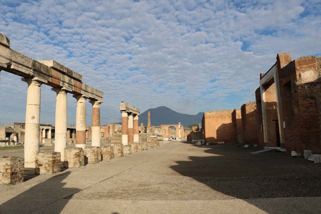 VII.8 Pompeii Forum. December 2018.
Looking north along east side from the rear of Eumachia’s portico. Photo courtesy of Aude Durand.