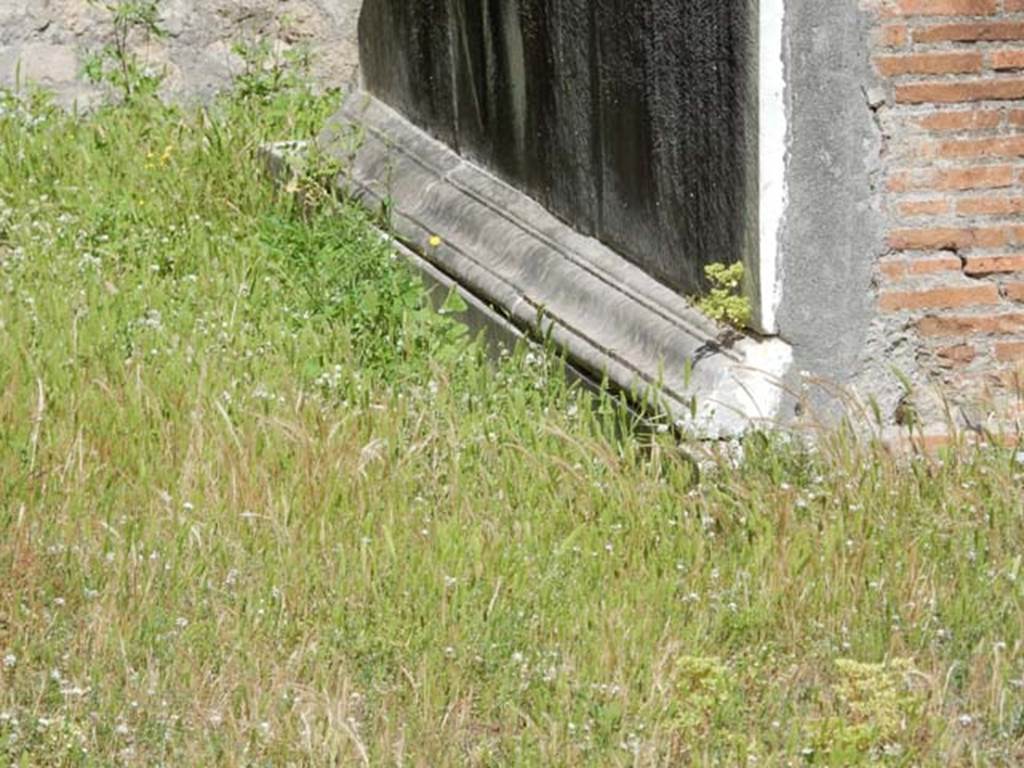 VII.9.2 Pompeii, May 2018. Steps to cella on north side, remaining decoration. Photo courtesy of Buzz Ferebee.