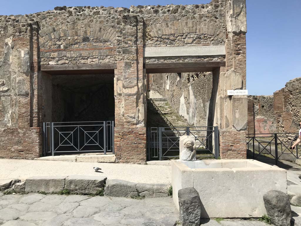 VII.9.68/67, 67 on right, Pompeii. April 2019. Looking north to entrance doorways. Photo courtesy of Rick Bauer.