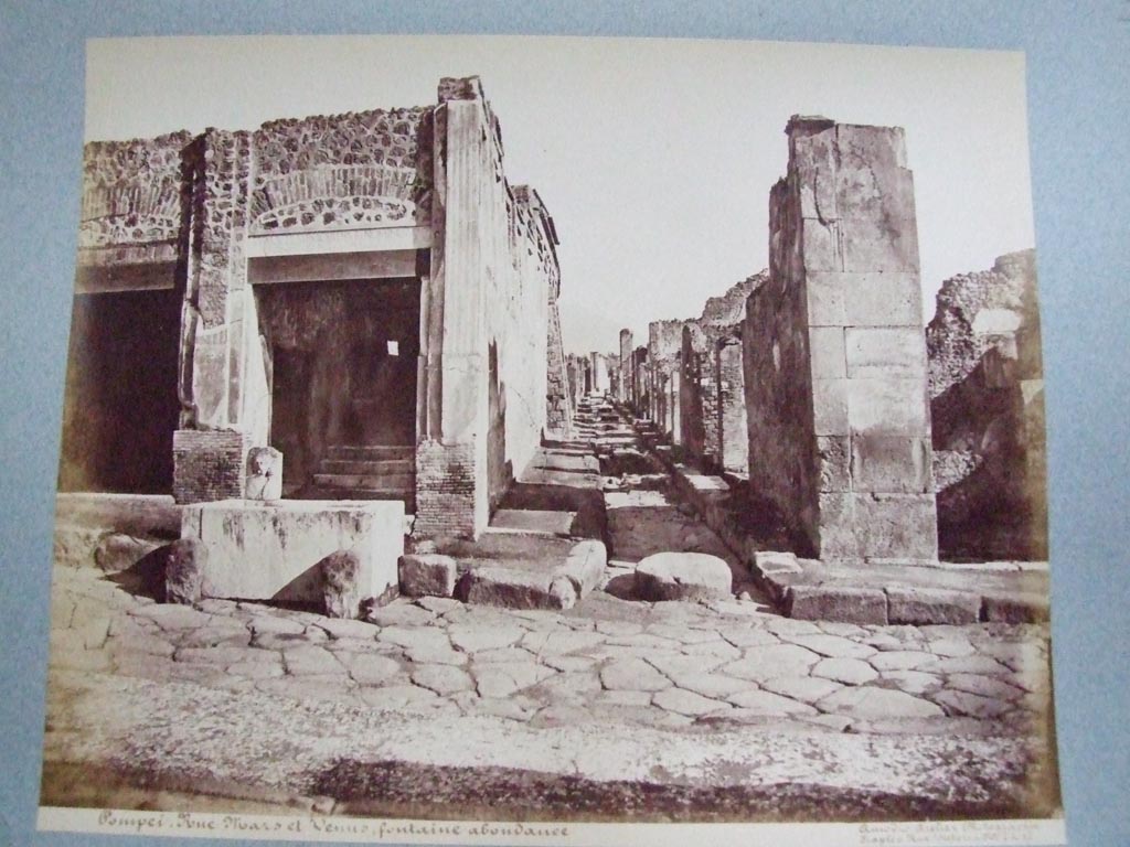 VII.9.67 Pompeii. Looking north along Vicolo di Eumachia looking north. VII.13 on right.
Old undated 19th century photograph by Amodio courtesy of the Society of Antiquaries, Fox Collection.