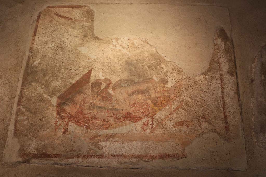 VII.12.18 Pompeii. December 2018. Painted erotic wall fresco on frieze. Photo courtesy of Aude Durand.